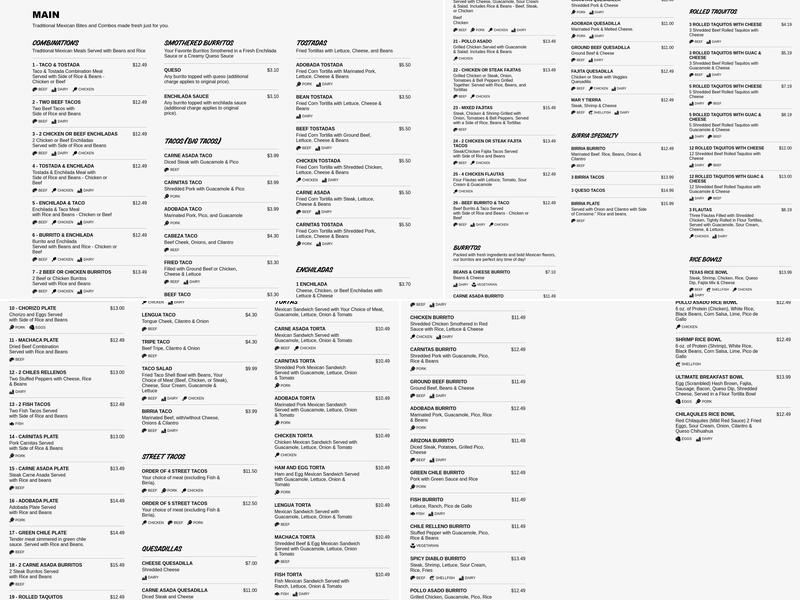 Abelardo's Mexican Fresh Menu