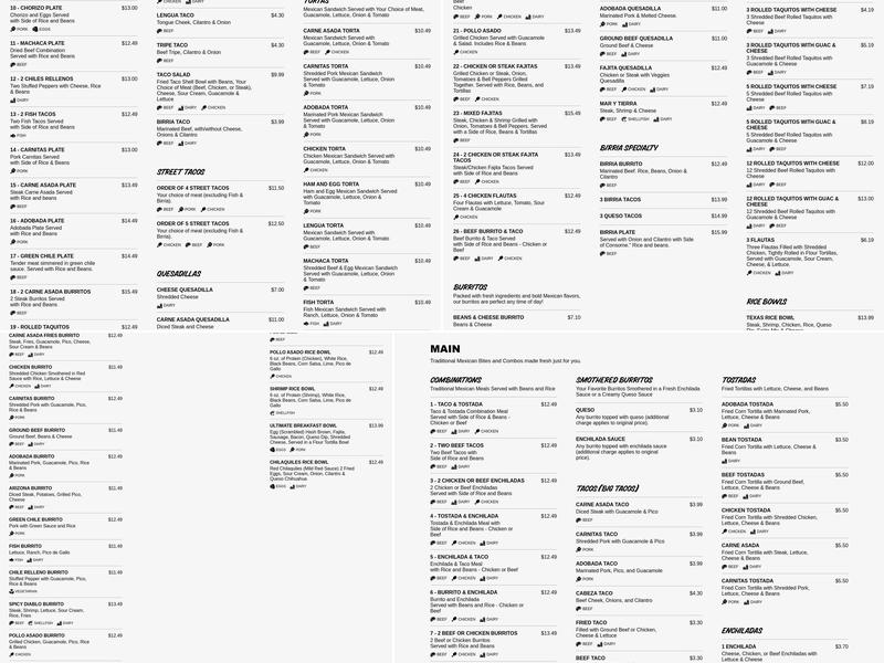 Abelardo's Mexican Fresh Menu