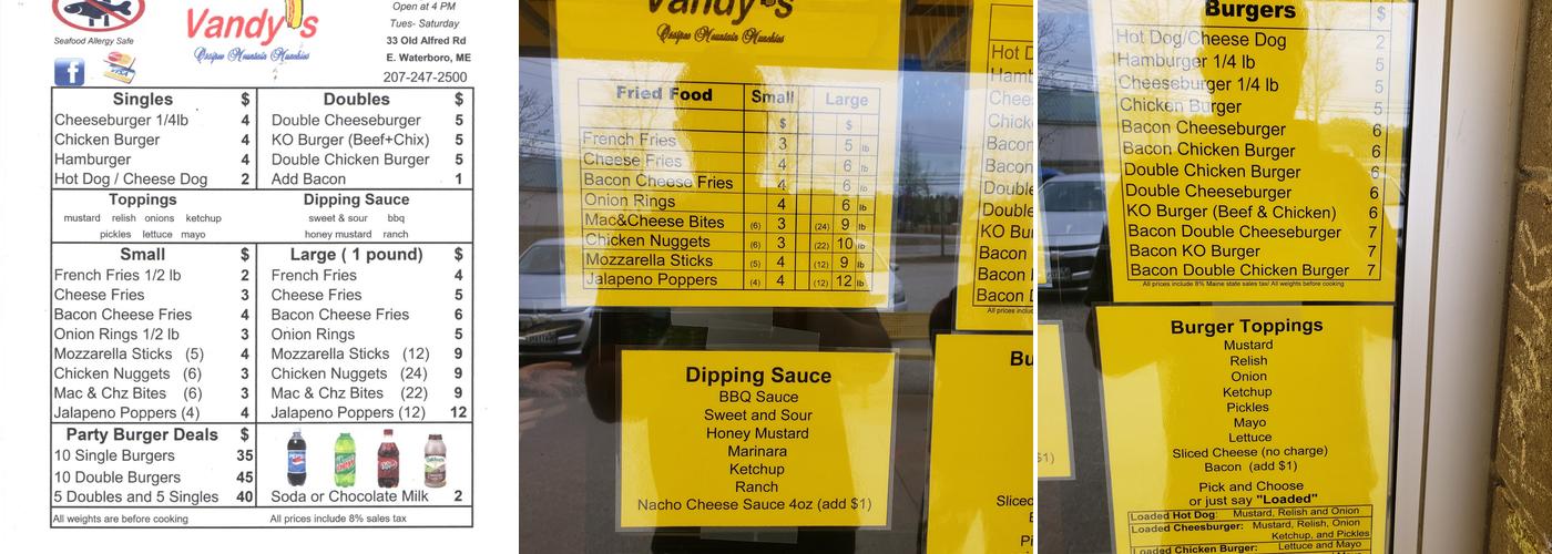 Vandy's Menu