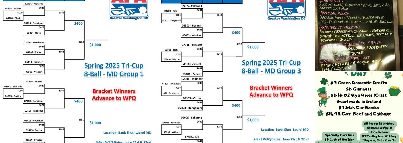 The Bank Shot Bar & Grill Menu