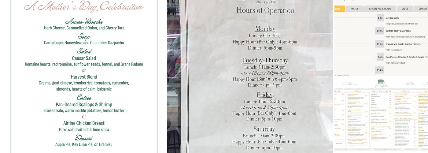 Green Pig Bistro Menu