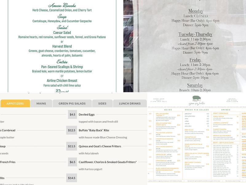 Green Pig Bistro Menu