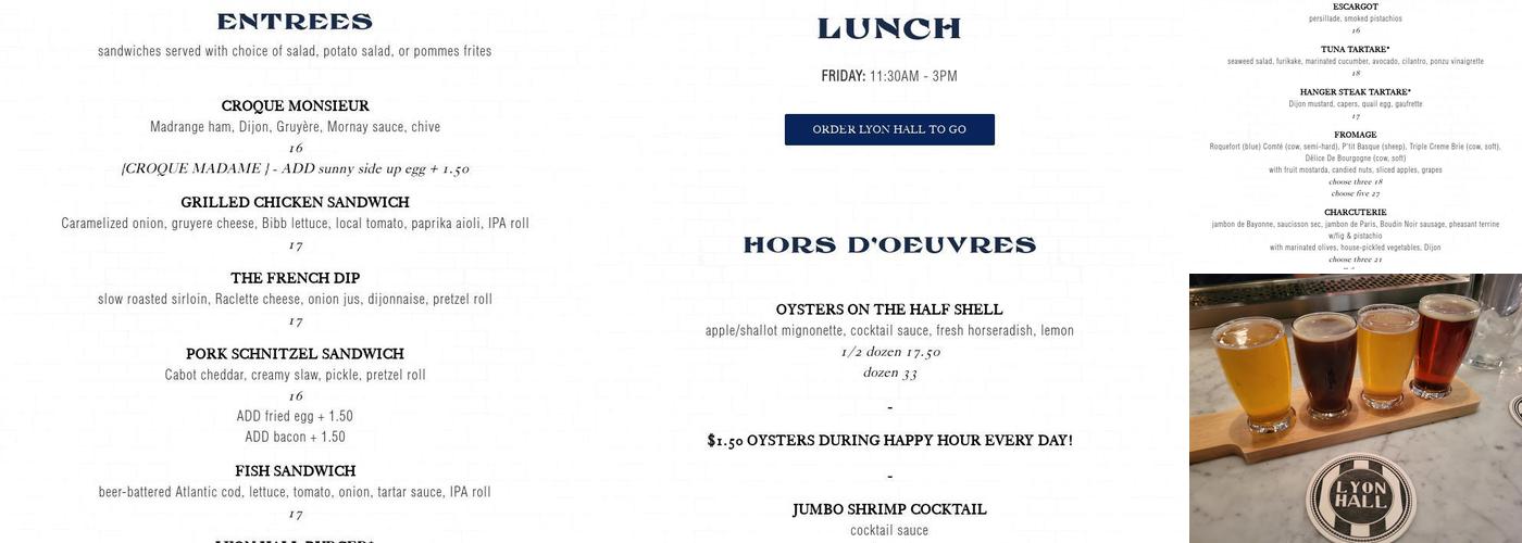 Lyon Hall Menu