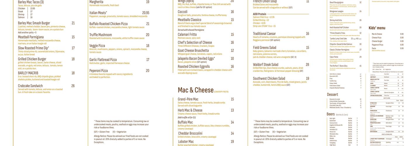 Barley Mac Menu