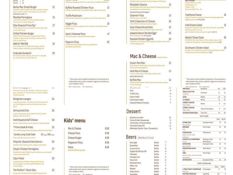 Barley Mac Menu