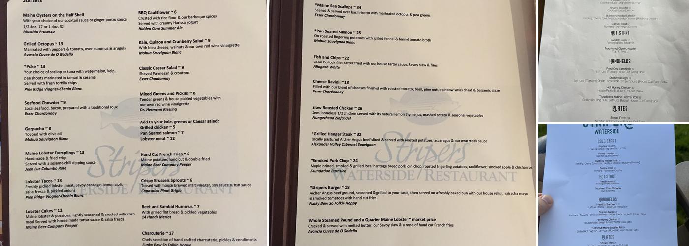 Stripers Waterside Restaurant Menu