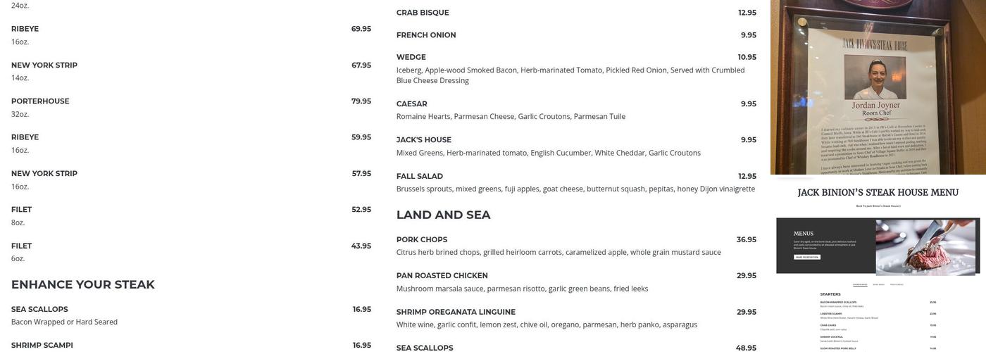 Jack Binion?s Steak House Menu