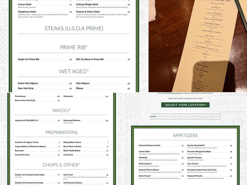 801 Chophouse at the Paxton Menu