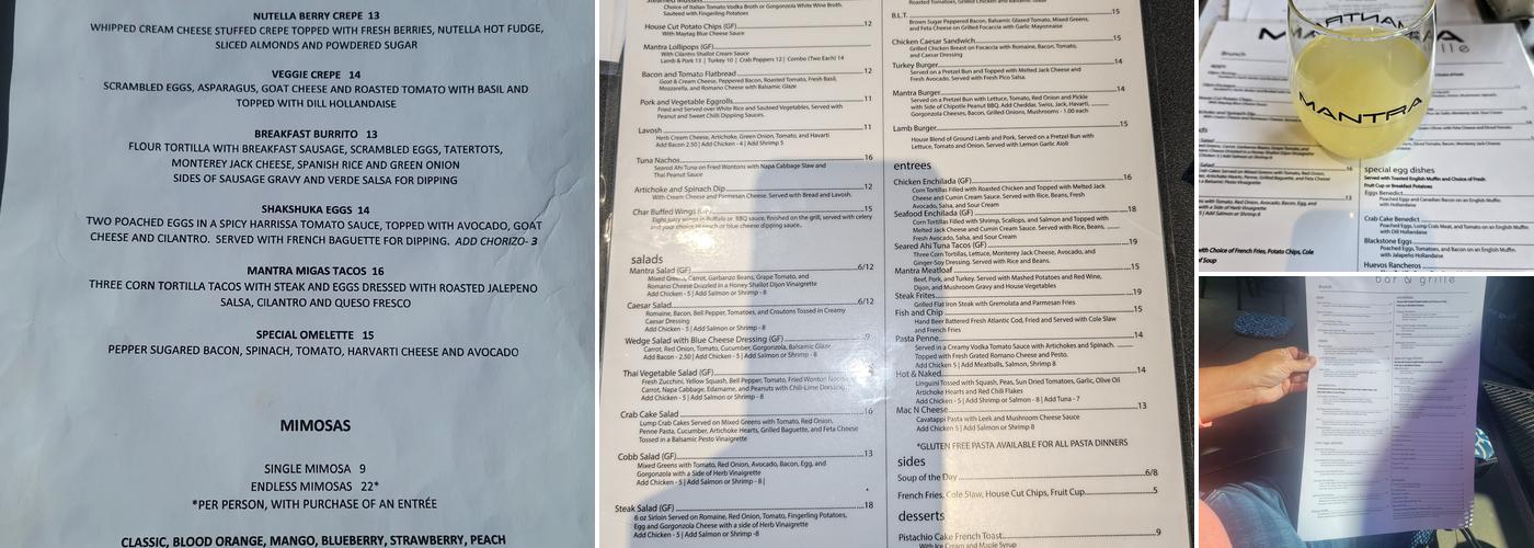 Mantra Bar & Grille Menu