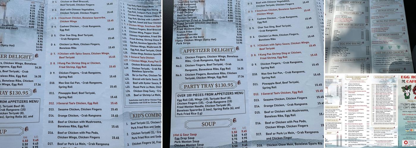 Egg Roll Cafe Menu