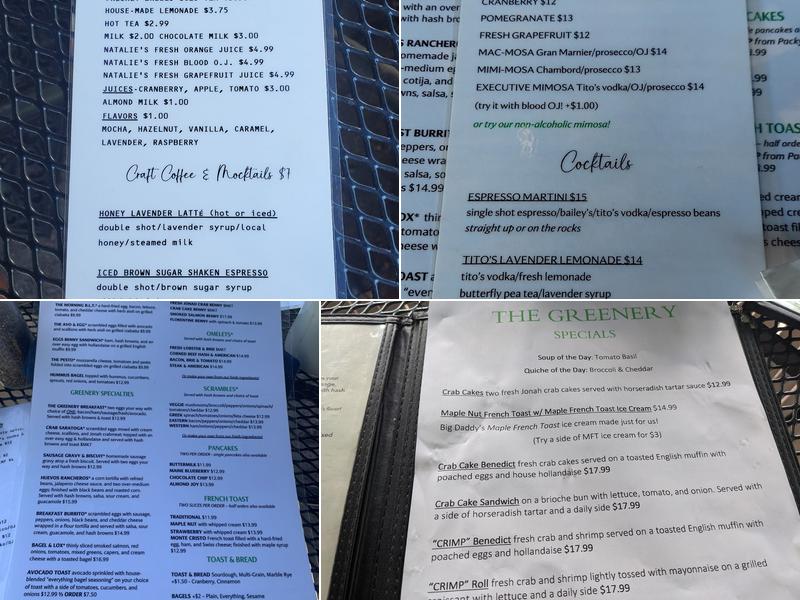 The Greenery Cafe Menu