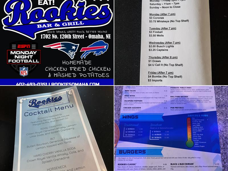 Rookies Bar & Grill Menu