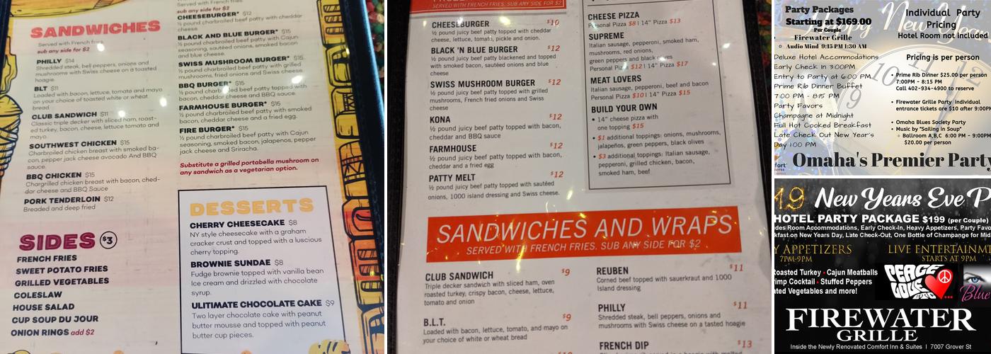 Firewater Grille Menu