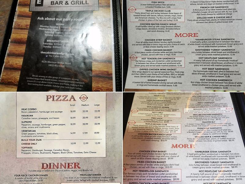 The Cabin Bar & Grill Menu