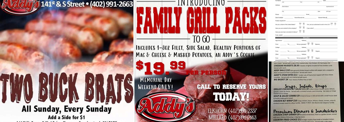 Addy's Sports Bar & Grill Menu
