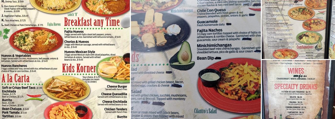 Cilantros Mexican Bar & Grill Menu