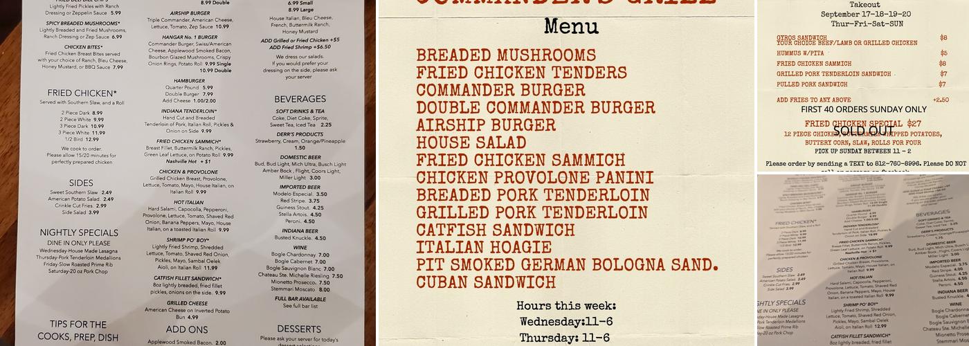 Commander's Grill Menu