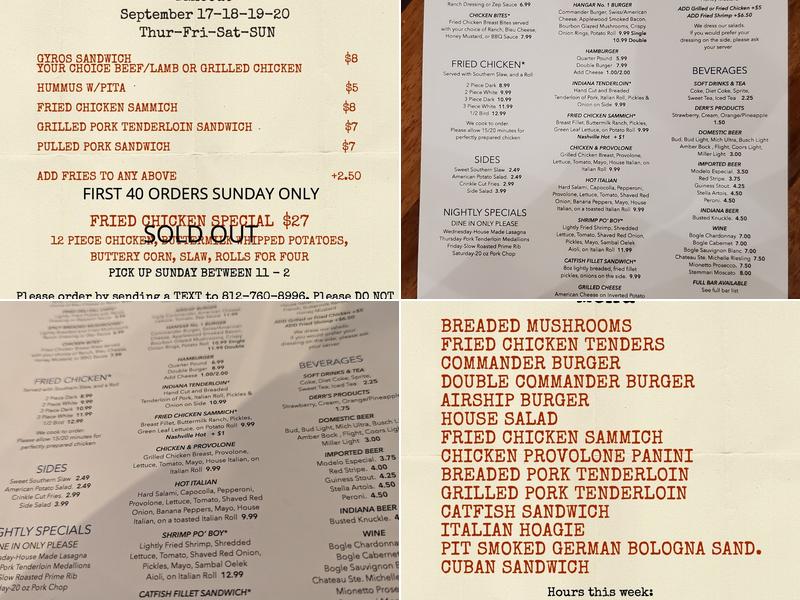 Commander's Grill Menu