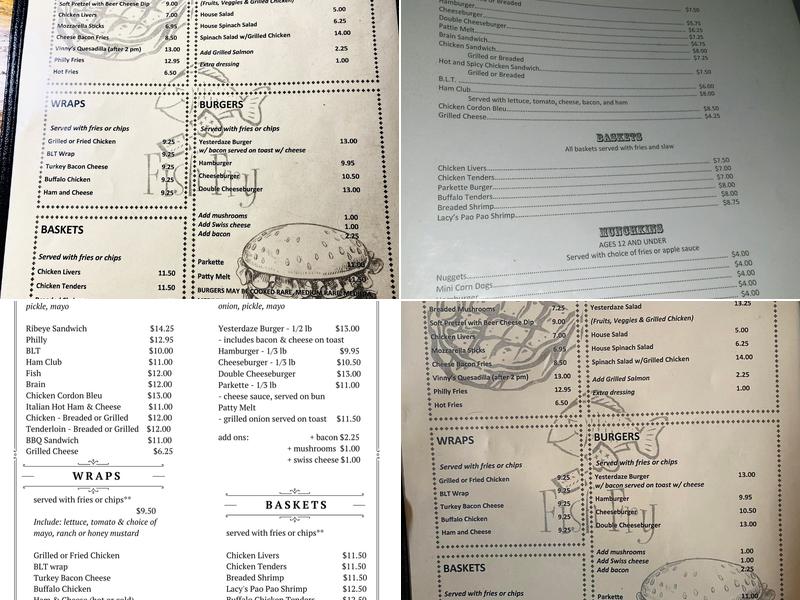 Yesterdaze Menu