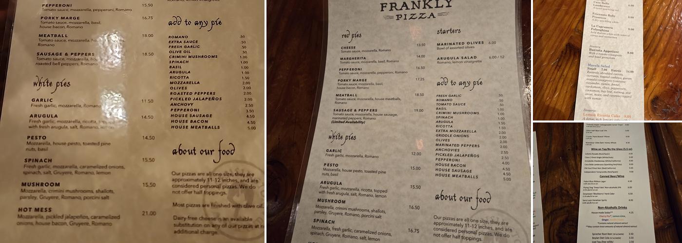 Frankly...Pizza! Menu