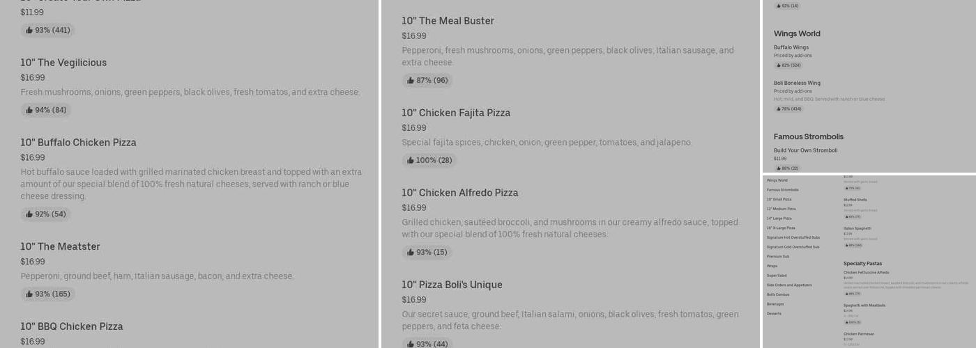 Pizza Boli's Menu