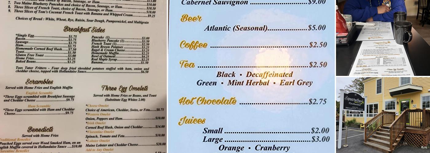 Squaretoe's Restaurant Menu