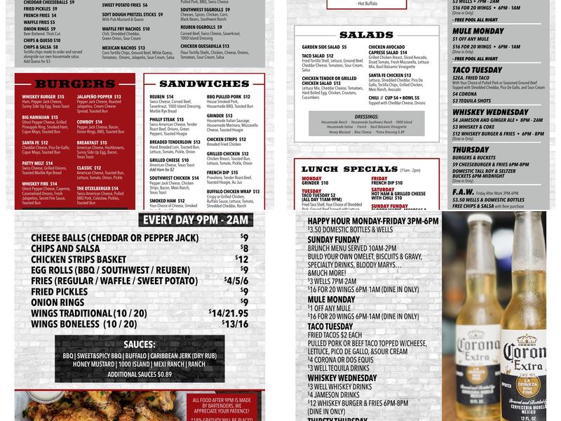 Whiskey River Ames Menu