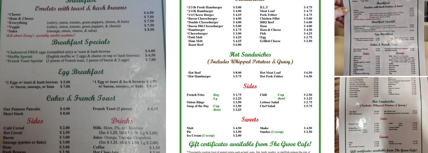 The Grove Cafe Menu