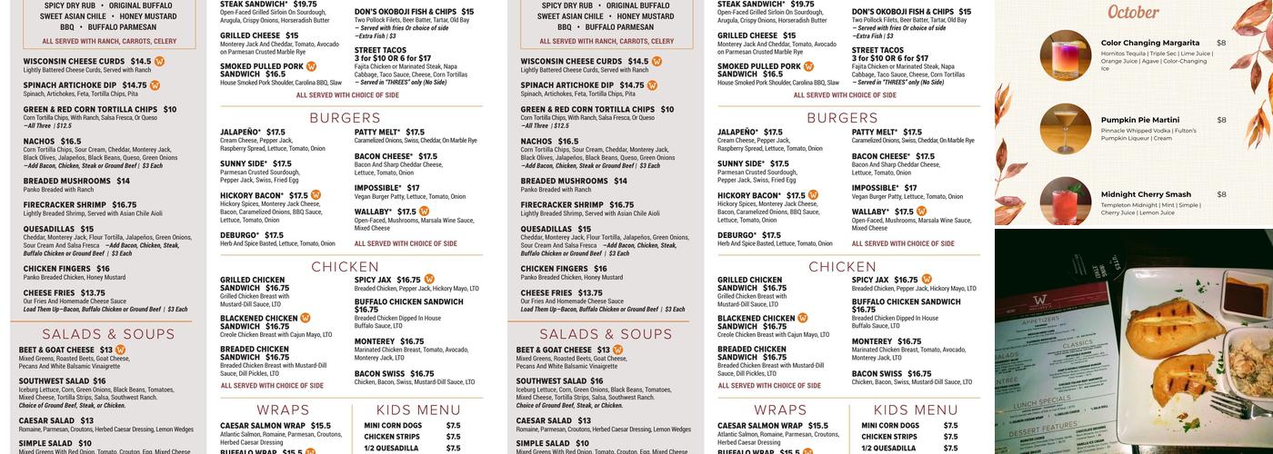 Wallaby's Bar and Grille Menu