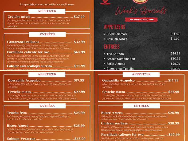 Plaza Azteca Restaurant Menu