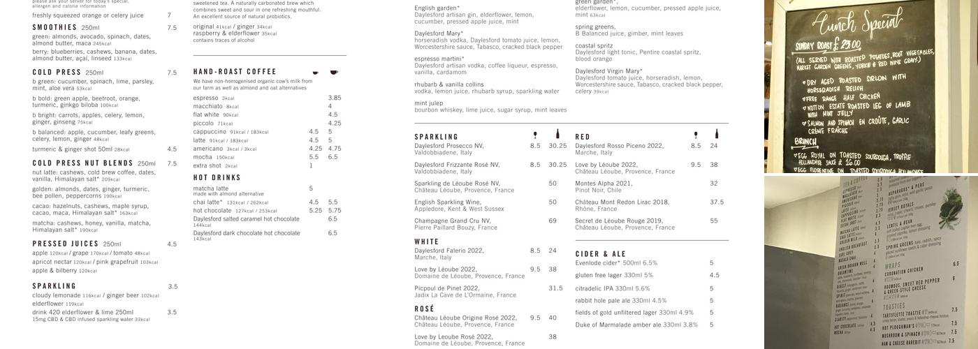 Daylesford Organic Menu