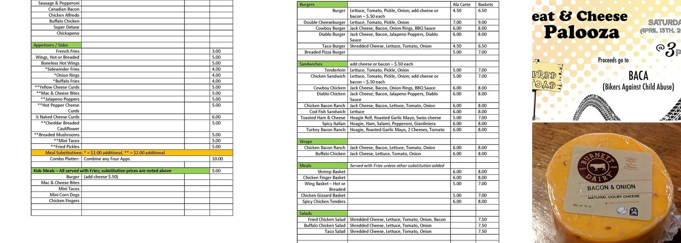 The Tattered Toad Menu