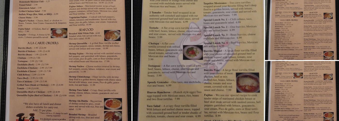 Miguel's El Gallo Mexican Menu