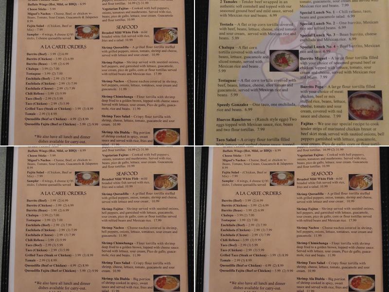 Miguel's El Gallo Mexican Menu