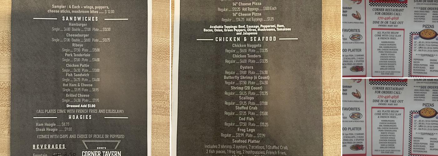 Dore’s Corner Tavern Menu