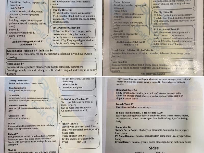 Doe Valley Golf Club Menu