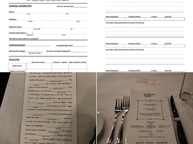 Medium Rare Menu