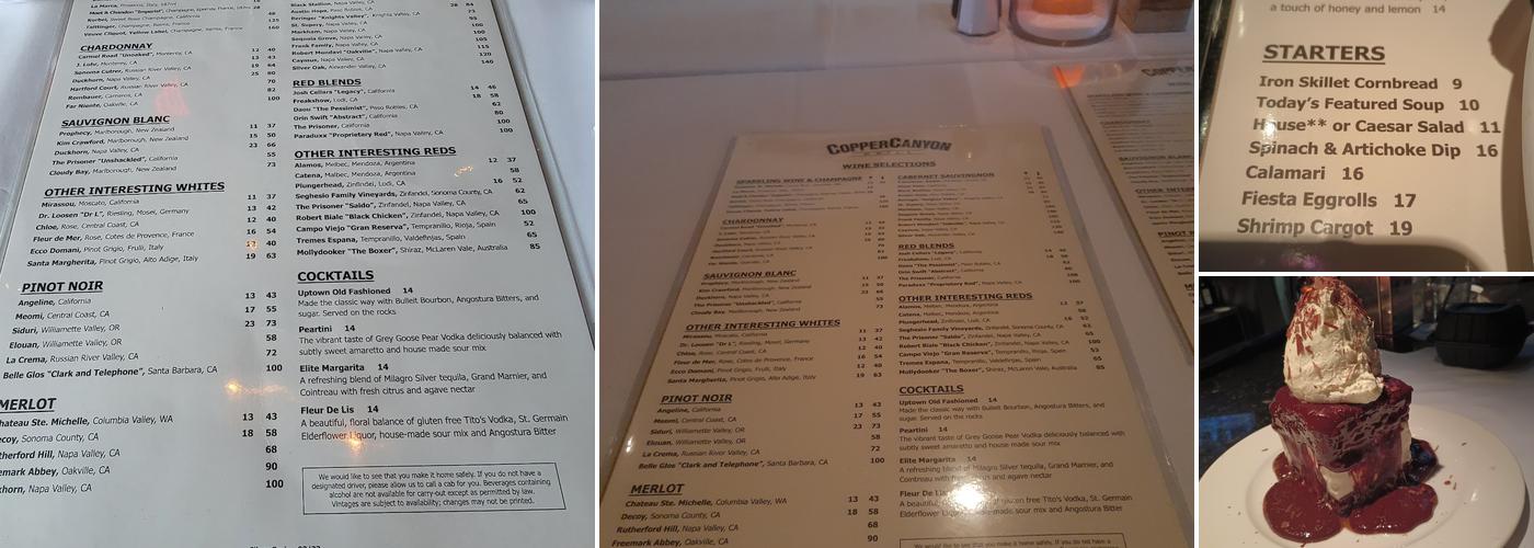Copper Canyon Grill Menu