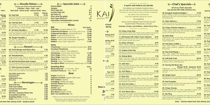 Kao Thai Menu