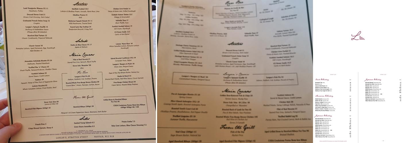 Langan's Brasserie Menu