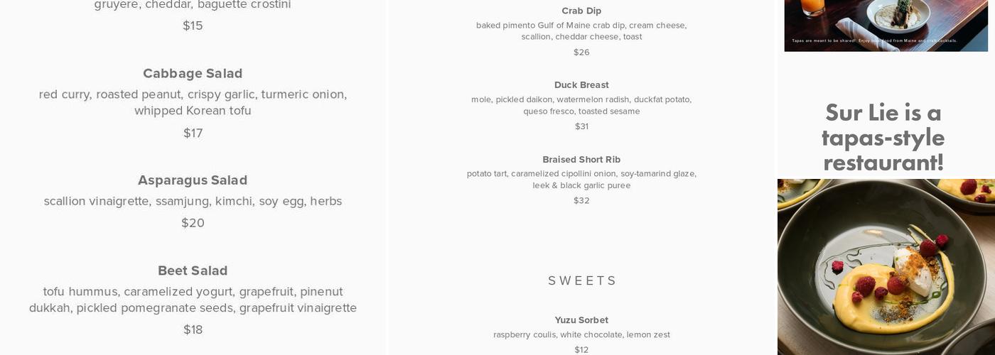 Sur Lie Menu