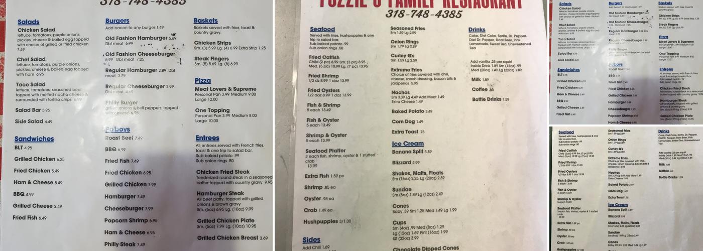 Fuzzie's Restaurant Menu