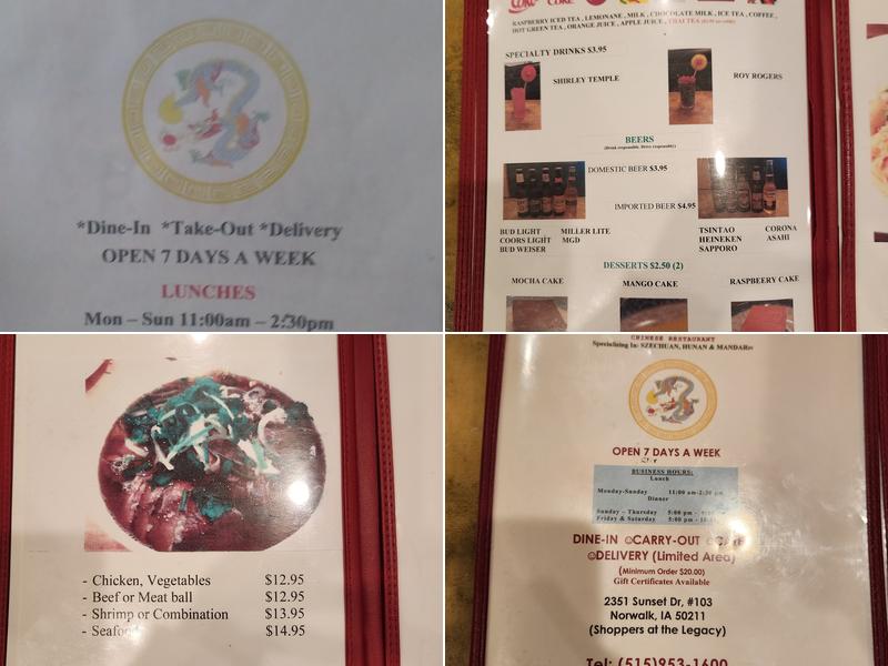 China Dragon Menu
