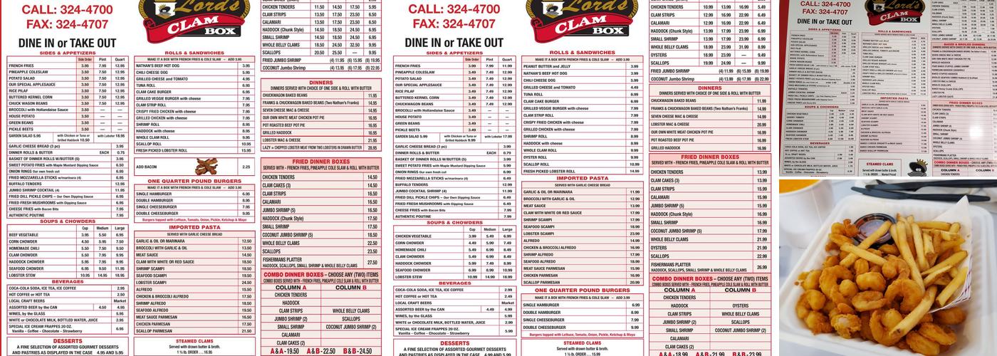 Lords Clam Box Menu