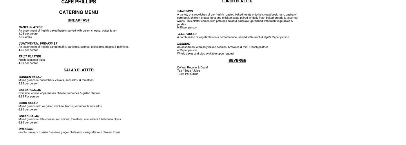Cafe Phillips Menu