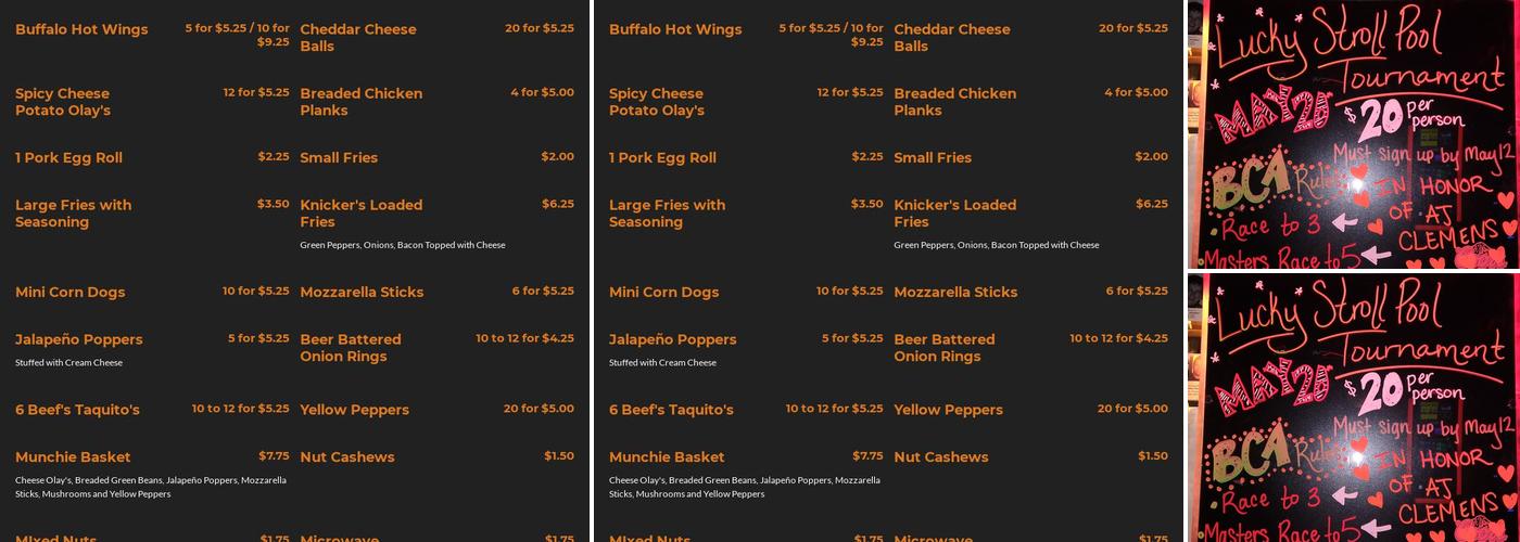 Knicker's Saloon Menu