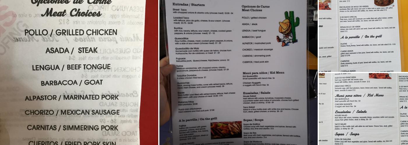 Tacos 5 DE Mayo Restaurant Menu