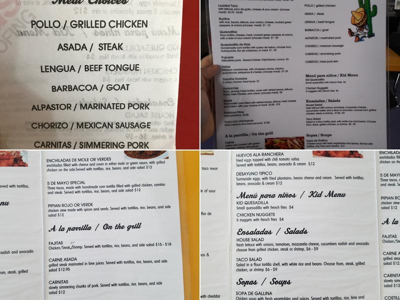 Tacos 5 DE Mayo Restaurant Menu