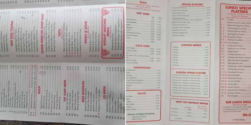 Oriental Express Menu