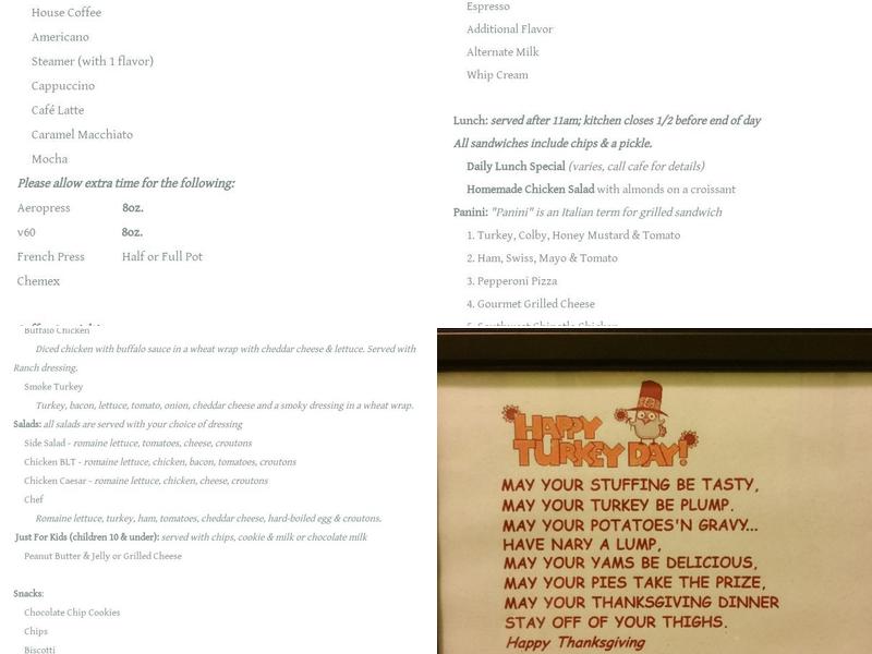 The Java Bean Cafe Menu